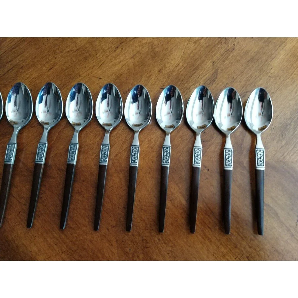Lot 15x Teaspoons Ekco Eterna La Joya Stainless Faux Wood Flatwar MCM EKS14 6.4